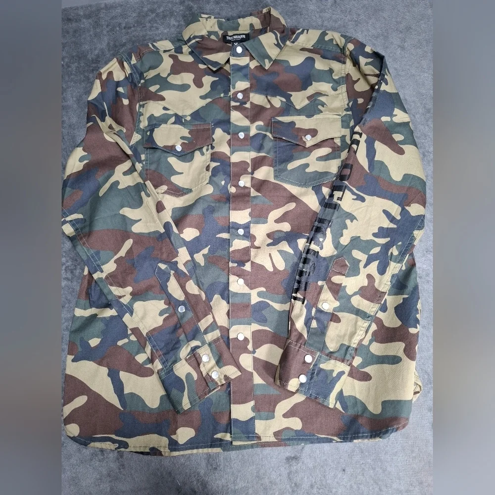 True Religion Mens Size M Western Camo Pearl Snap Long Sleeve Shirt MSRP $89 NWT